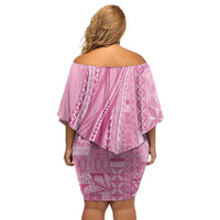 Pasifika Women's Day - Samoa Siapo Malu Tattoo Inspired Off Shoulder Short Dress Pink LT7 - Polynesian Pride