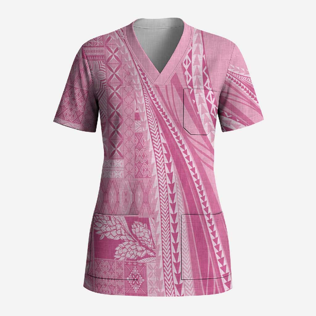 Pasifika Women's Day - Samoa Siapo Malu Tattoo Inspired Scrub Top Pink