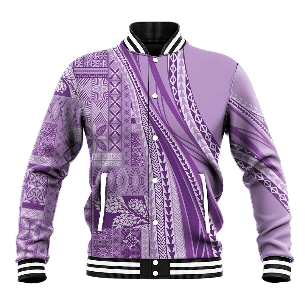Pasifika Women's Day - Samoa Siapo Malu Tattoo Inspired Baseball Jacket Lavender LT7 Unisex Lavender - Polynesian Pride