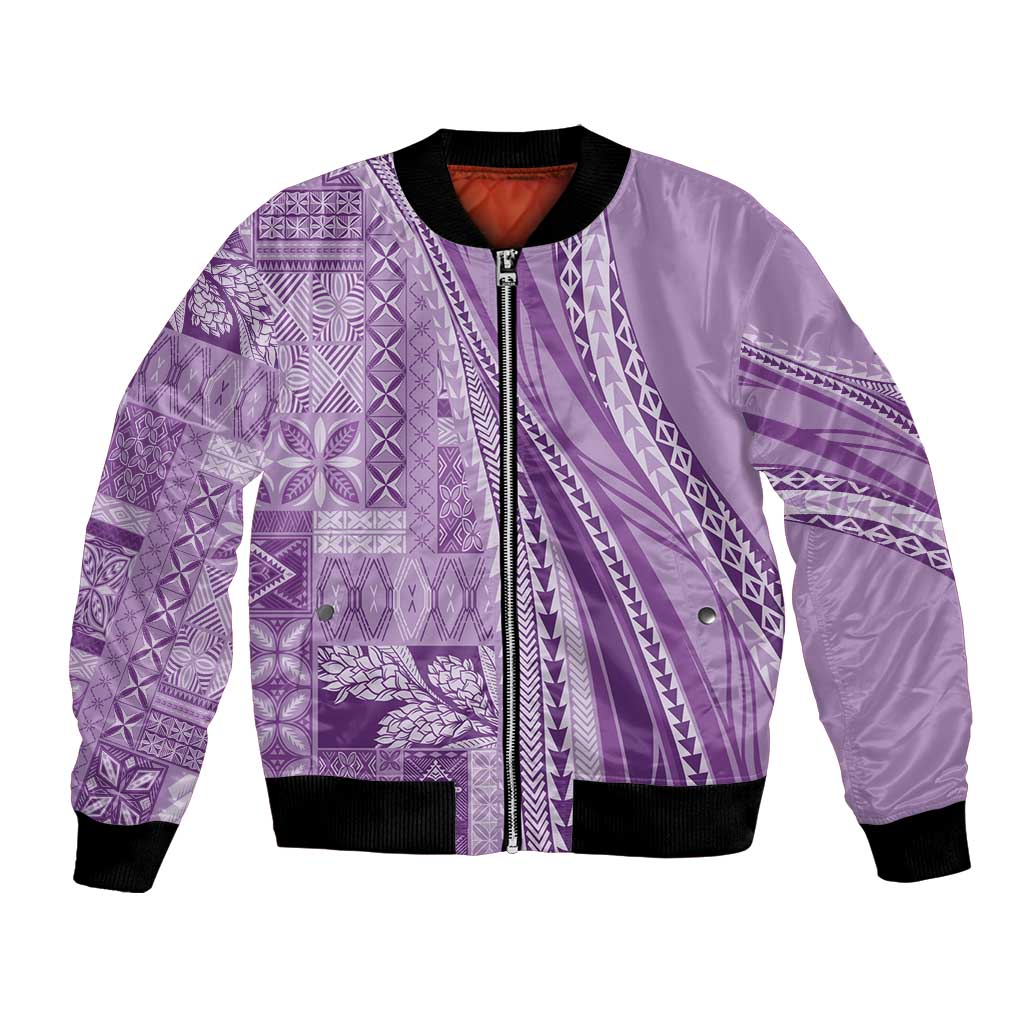 Pasifika Women's Day - Samoa Siapo Malu Tattoo Inspired Bomber Jacket Lavender LT7 Unisex Lavender - Polynesian Pride