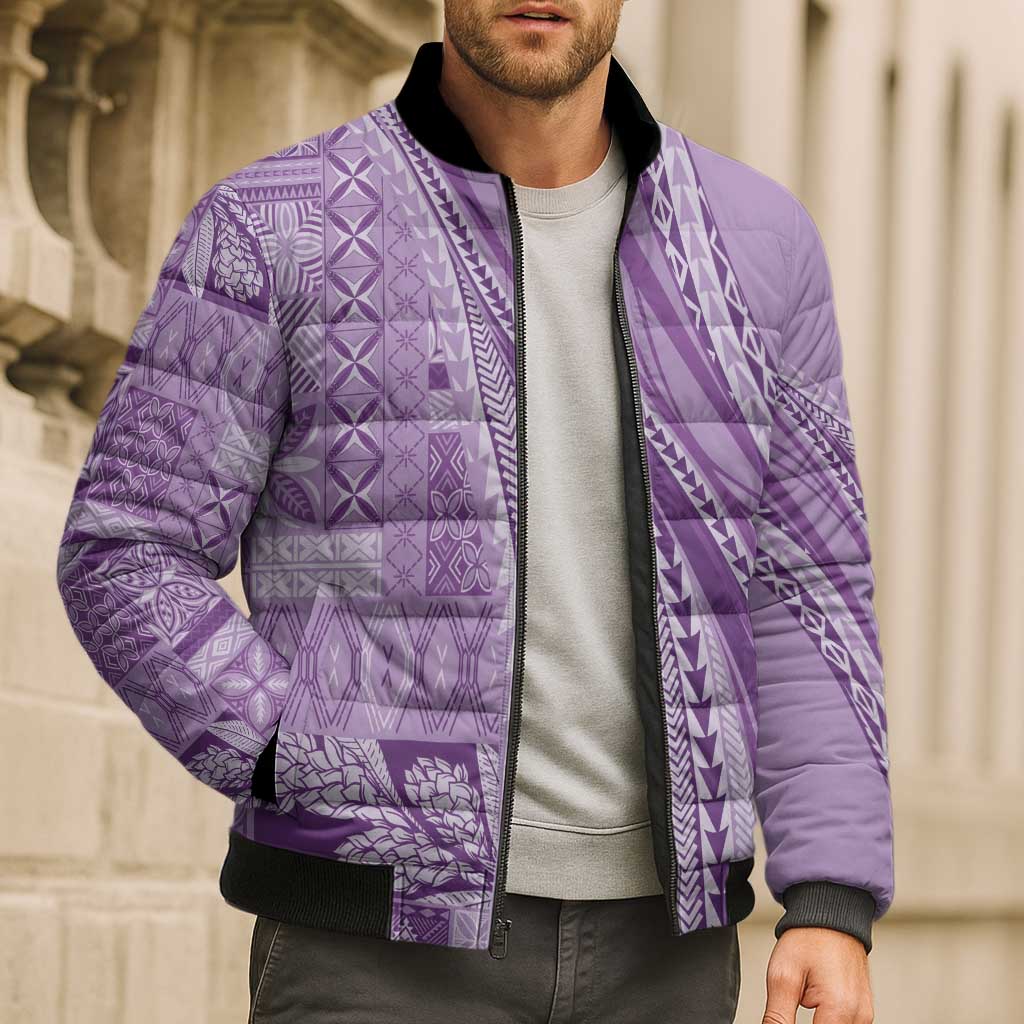 Pasifika Women's Day - Samoa Siapo Malu Tattoo Inspired Bomber Puffer Jacket Lavender