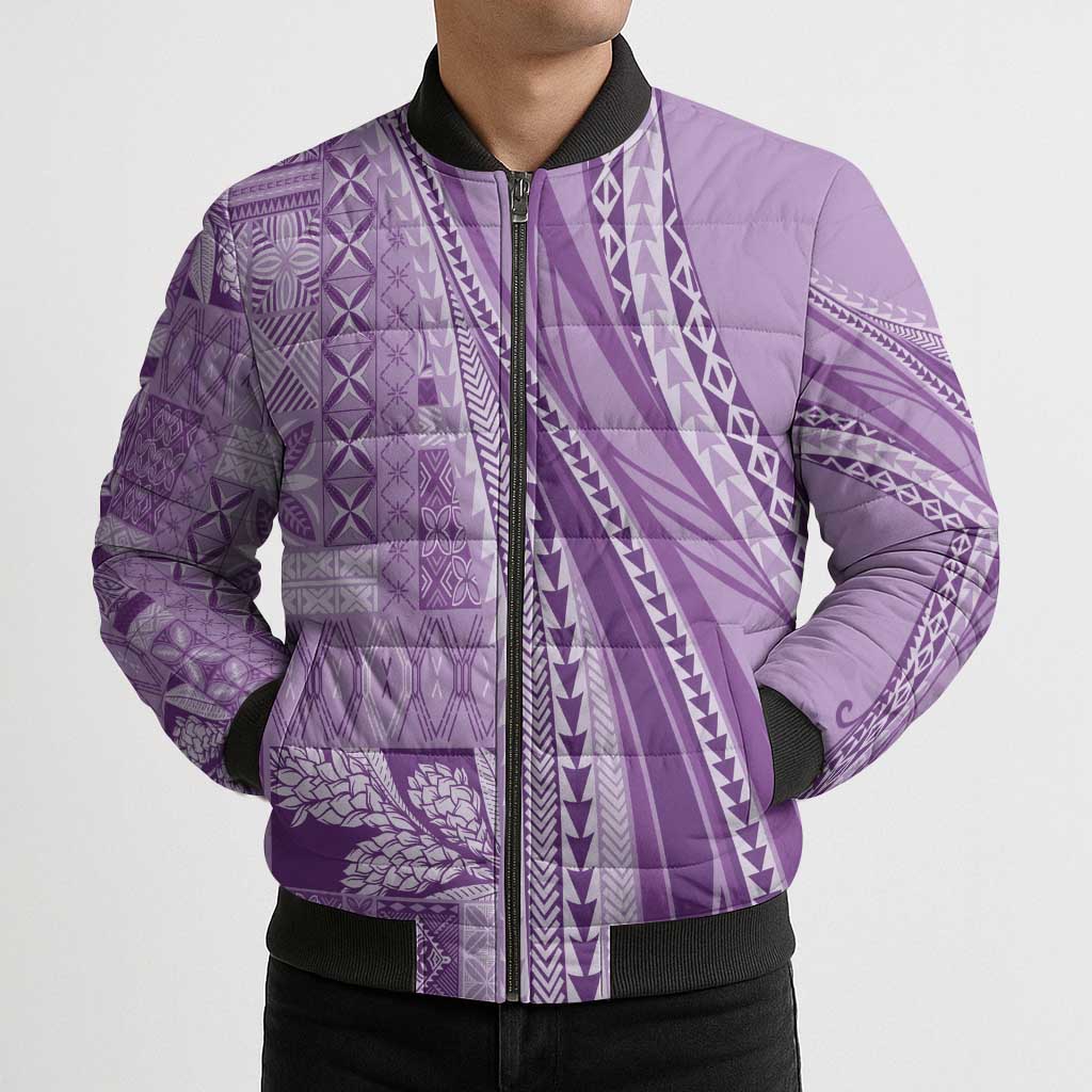 Pasifika Women's Day - Samoa Siapo Malu Tattoo Inspired Bomber Puffer Jacket Lavender