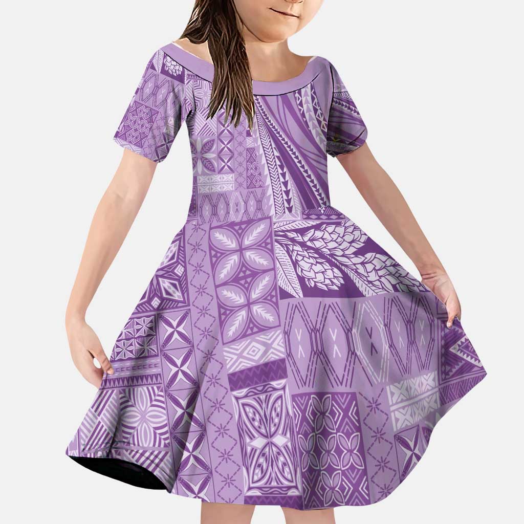 Pasifika Women's Day - Samoa Siapo Malu Tattoo Inspired Family Matching Mermaid Dress and Hawaiian Shirt Lavender