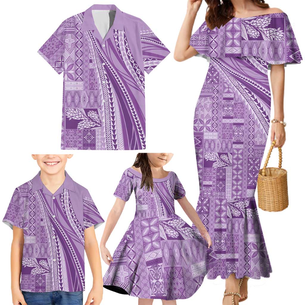Pasifika Women's Day - Samoa Siapo Malu Tattoo Inspired Family Matching Mermaid Dress and Hawaiian Shirt Lavender