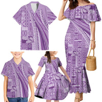 Pasifika Women's Day - Samoa Siapo Malu Tattoo Inspired Family Matching Mermaid Dress and Hawaiian Shirt Lavender
