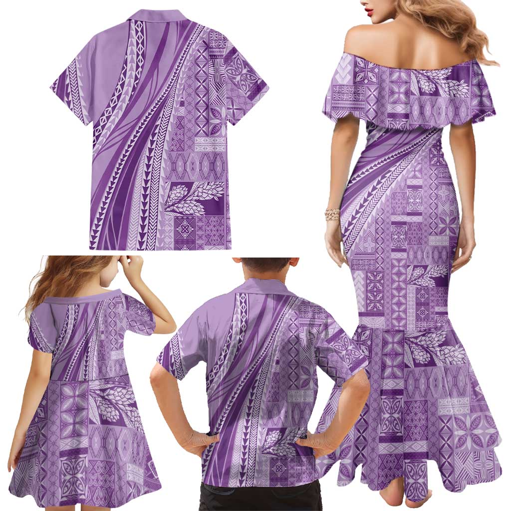 Pasifika Women's Day - Samoa Siapo Malu Tattoo Inspired Family Matching Mermaid Dress and Hawaiian Shirt Lavender