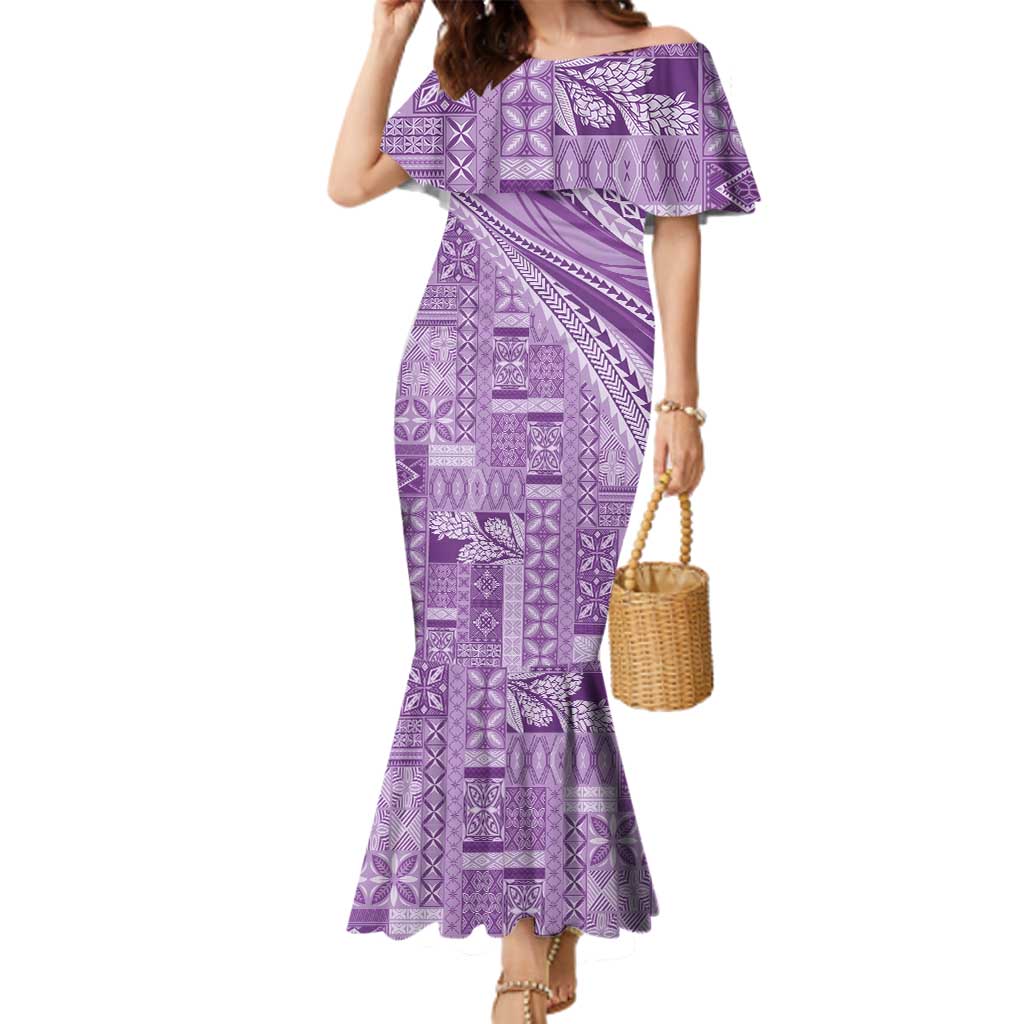 Pasifika Women's Day - Samoa Siapo Malu Tattoo Inspired Family Matching Mermaid Dress and Hawaiian Shirt Lavender