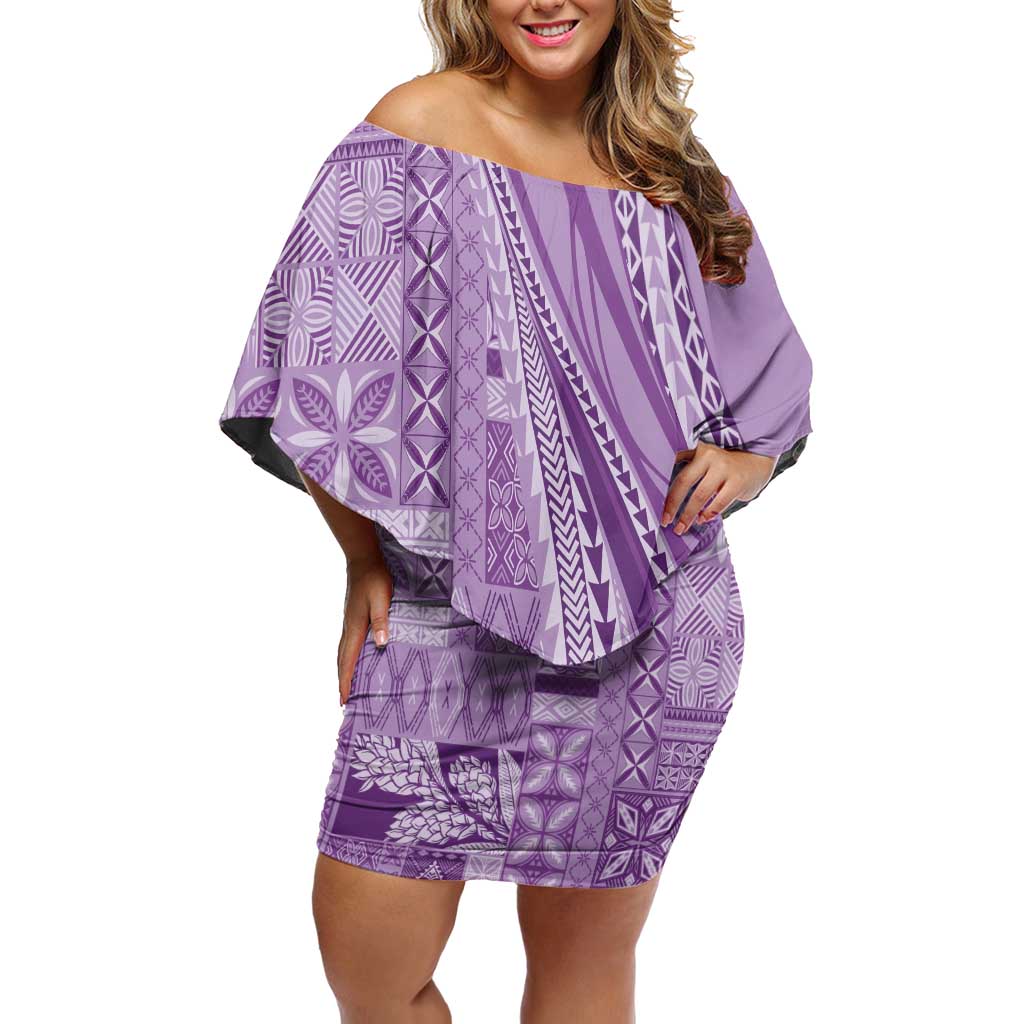 Pasifika Women's Day - Samoa Siapo Malu Tattoo Inspired Family Matching Off Shoulder Short Dress and Hawaiian Shirt Lavender