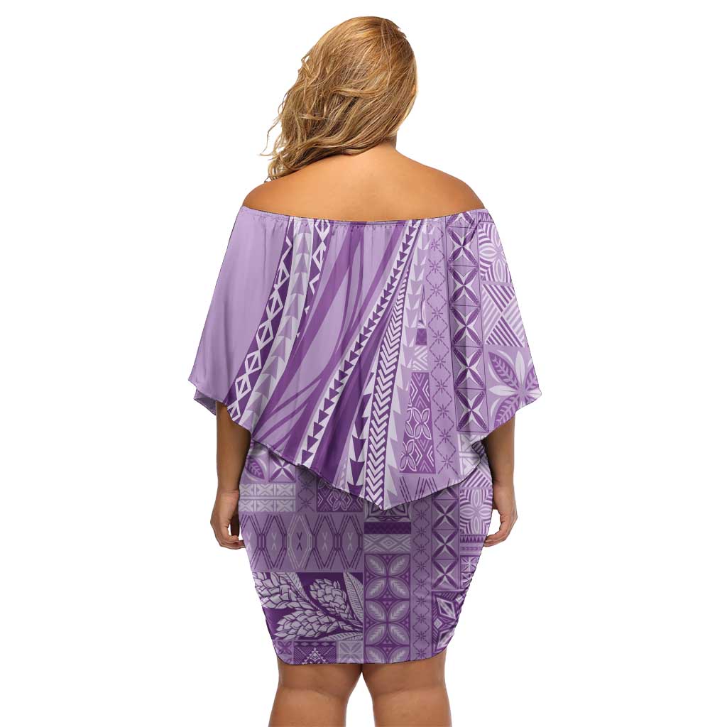 Pasifika Women's Day - Samoa Siapo Malu Tattoo Inspired Family Matching Off Shoulder Short Dress and Hawaiian Shirt Lavender