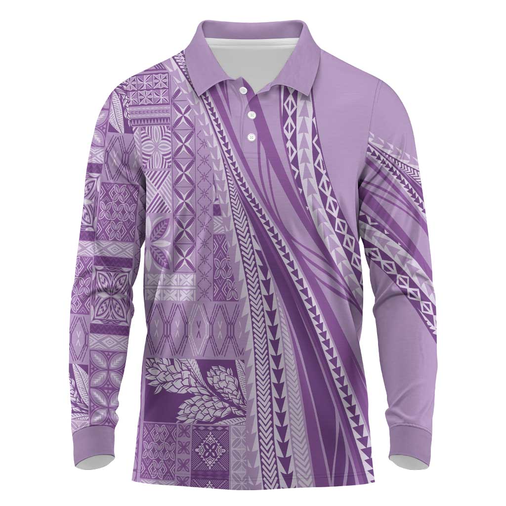 Pasifika Women's Day - Samoa Siapo Malu Tattoo Inspired Long Sleeve Polo Shirt Lavender LT7 Lavender - Polynesian Pride