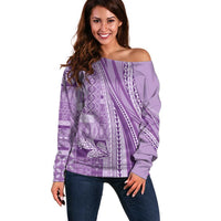 Pasifika Women's Day - Samoa Siapo Malu Tattoo Inspired Off Shoulder Sweater Lavender