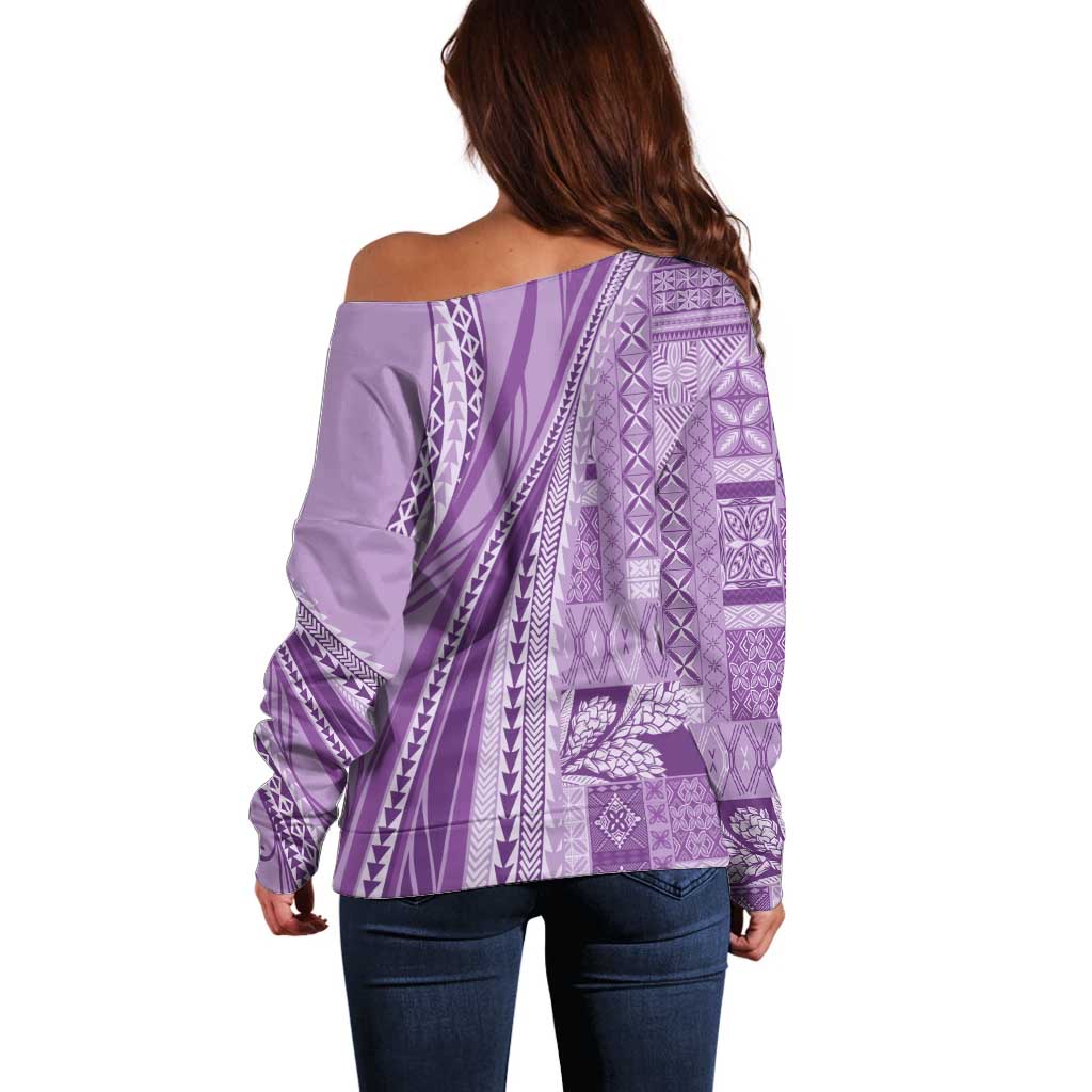 Pasifika Women's Day - Samoa Siapo Malu Tattoo Inspired Off Shoulder Sweater Lavender