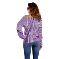 Pasifika Women's Day - Samoa Siapo Malu Tattoo Inspired Off Shoulder Sweater Lavender
