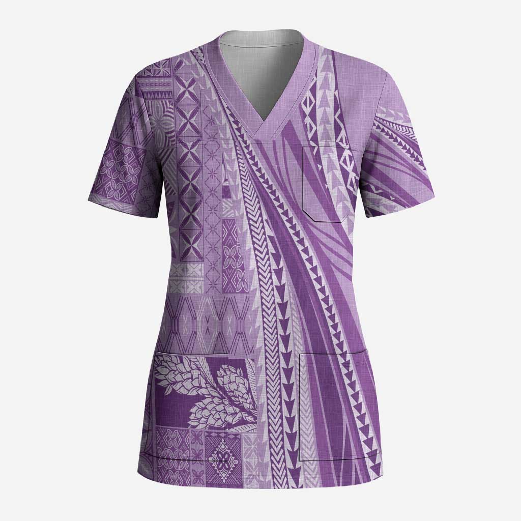 Pasifika Women's Day - Samoa Siapo Malu Tattoo Inspired Scrub Top Lavender