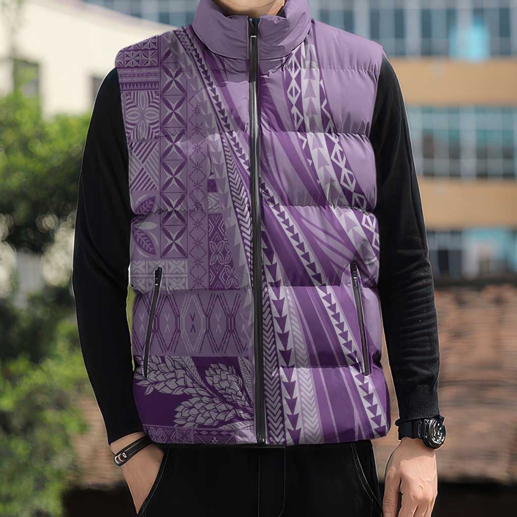 Pasifika Women's Day - Samoa Siapo Malu Tattoo Inspired Sleeveless Puffer Jacket Lavender