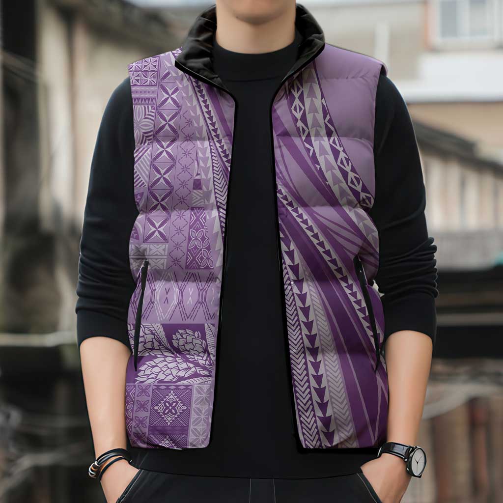 Pasifika Women's Day - Samoa Siapo Malu Tattoo Inspired Sleeveless Puffer Jacket Lavender