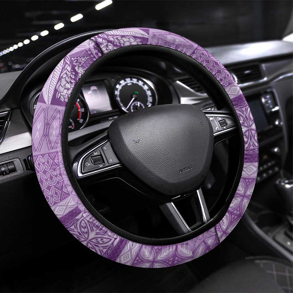 Pasifika Women's Day - Samoa Siapo Malu Tattoo Inspired Steering Wheel Cover Lavender LT7 Universal Fit Lavender - Polynesian Pride