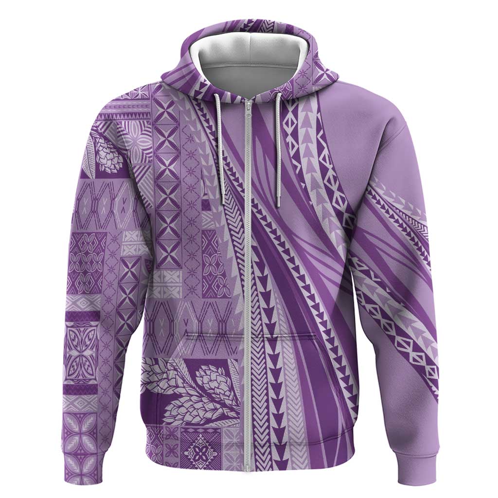 Pasifika Women's Day - Samoa Siapo Malu Tattoo Inspired Zip Hoodie Lavender LT7 Zip Hoodie Lavender - Polynesian Pride