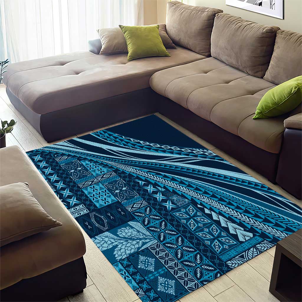 Pasifika Women's Day - Samoa Siapo Malu Tattoo Inspired Area Rug Navy Blue