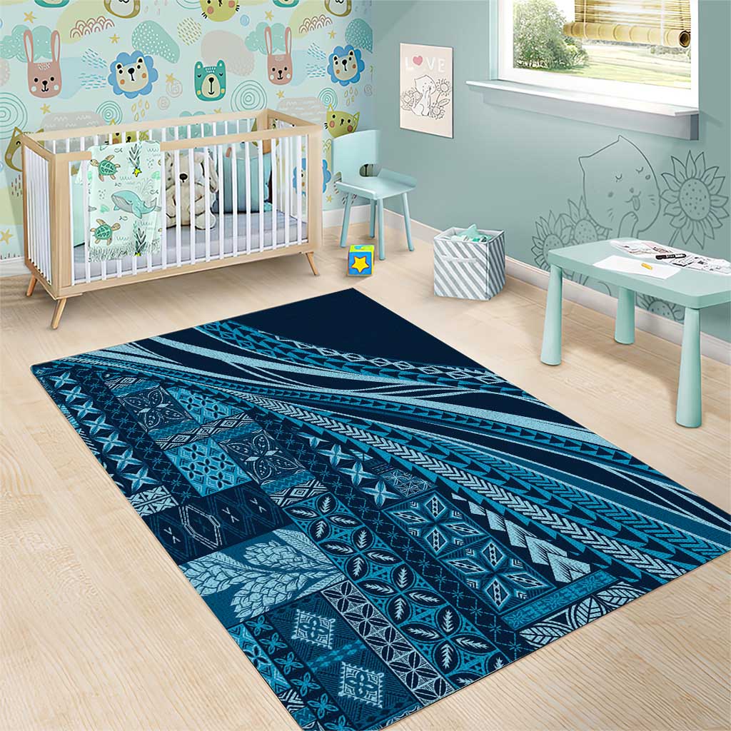 Pasifika Women's Day - Samoa Siapo Malu Tattoo Inspired Area Rug Navy Blue