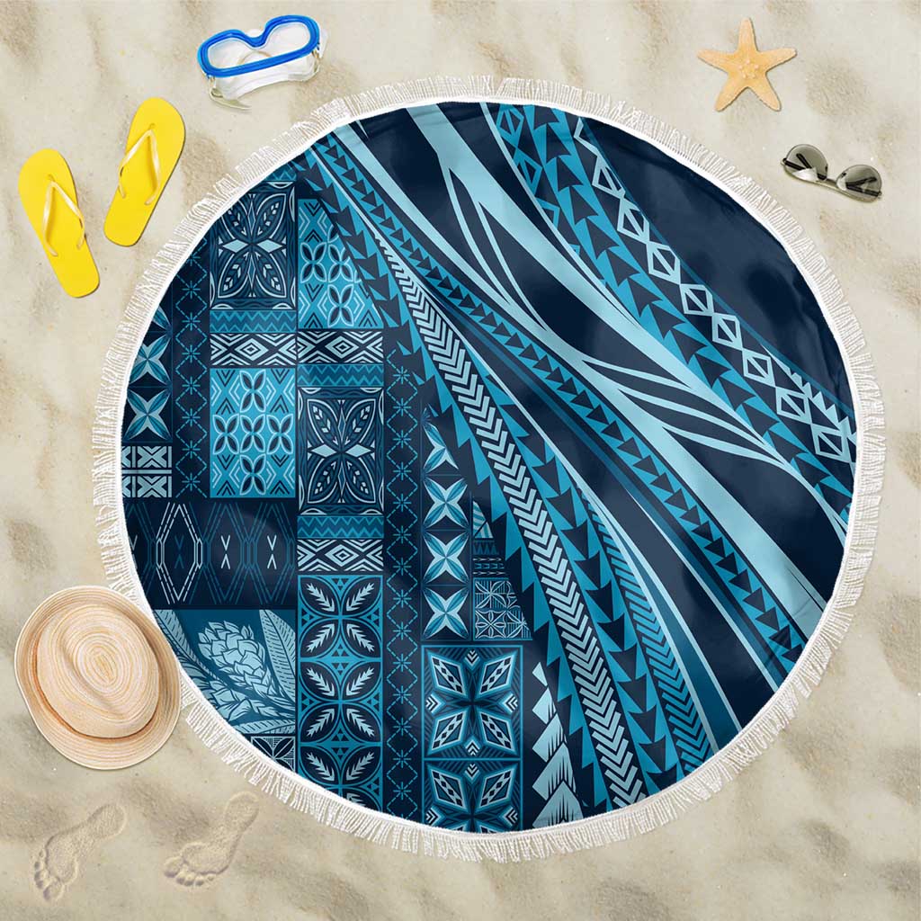 Pasifika Women's Day - Samoa Siapo Malu Tattoo Inspired Beach Blanket Navy Blue