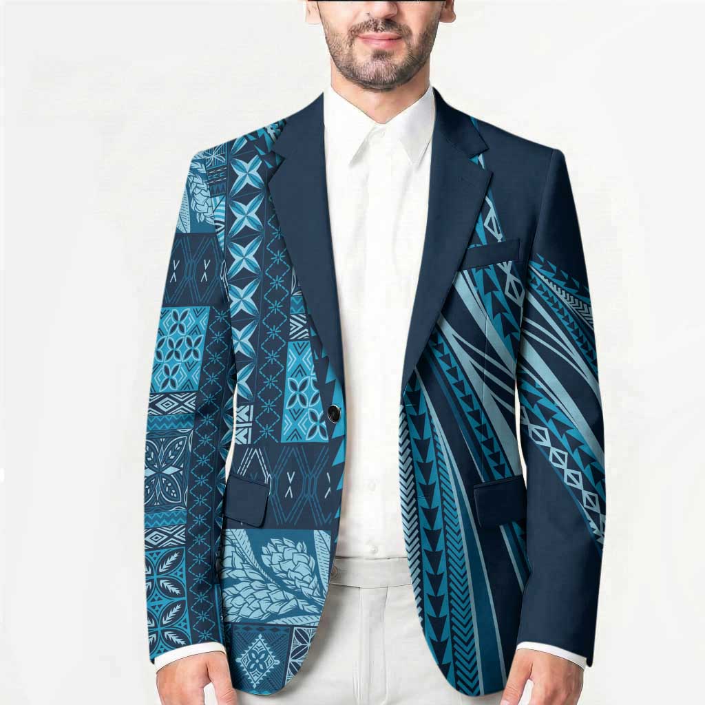 Pasifika Women's Day - Samoa Siapo Malu Tattoo Inspired Blazer Navy Blue