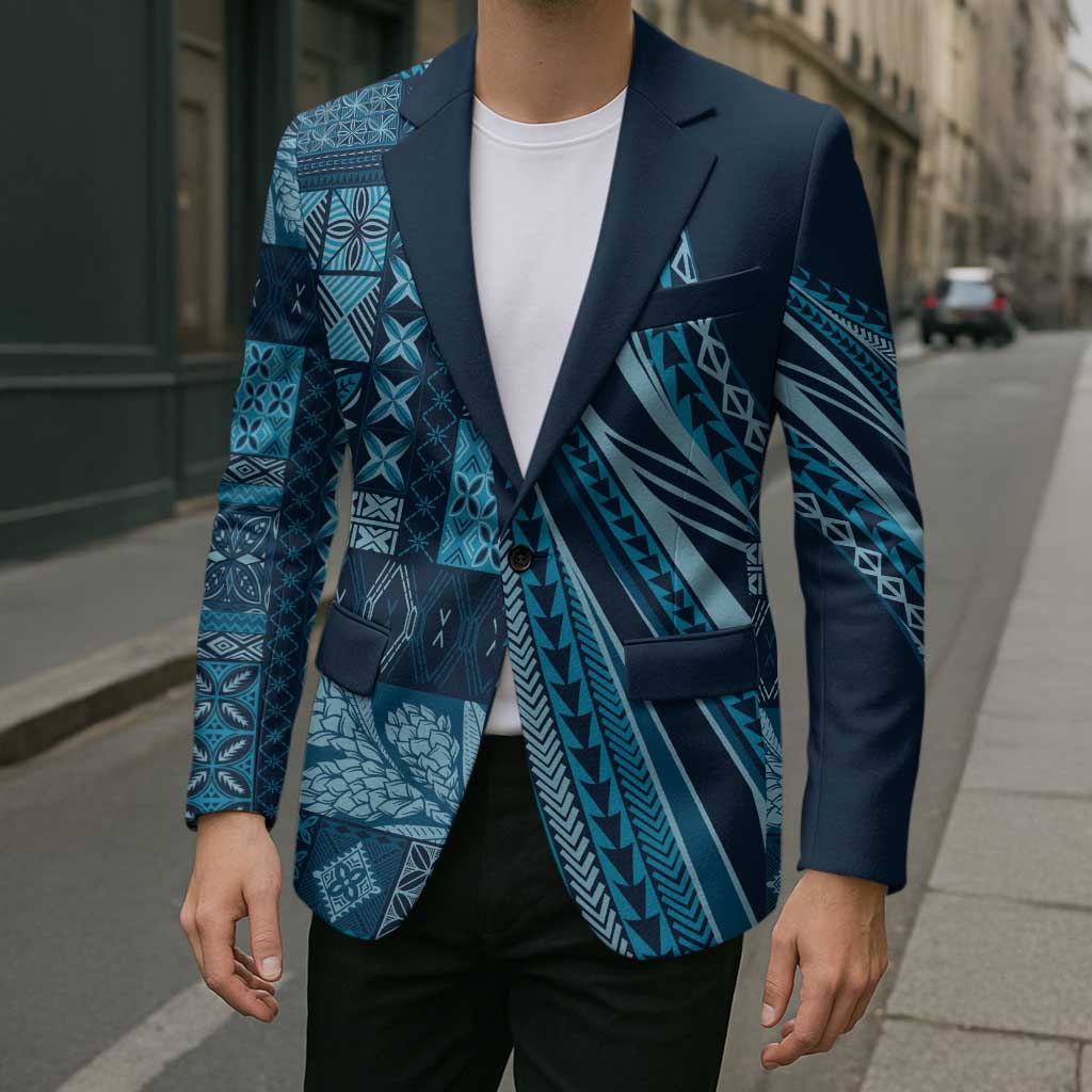 Pasifika Women's Day - Samoa Siapo Malu Tattoo Inspired Blazer Navy Blue