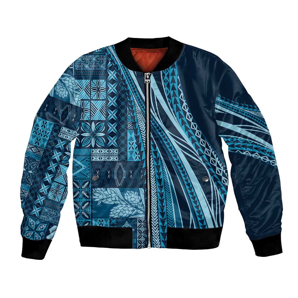 Pasifika Women's Day - Samoa Siapo Malu Tattoo Inspired Bomber Jacket Navy Blue LT7 Unisex Navy Blue - Polynesian Pride