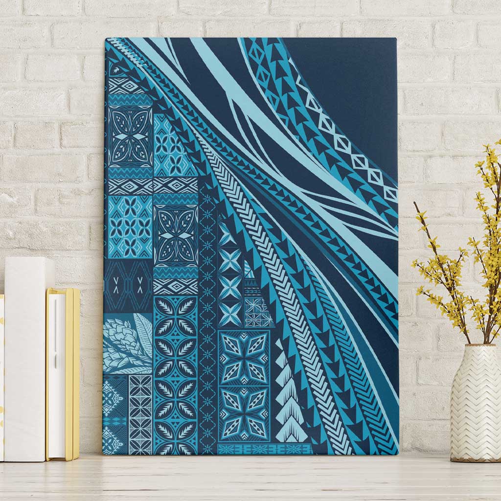Pasifika Women's Day - Samoa Siapo Malu Tattoo Inspired Canvas Wall Art Navy Blue