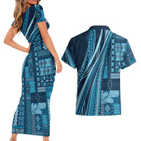 Pasifika Women's Day - Samoa Siapo Malu Tattoo Inspired Couples Matching Short Sleeve Bodycon Dress and Hawaiian Shirt Navy Blue