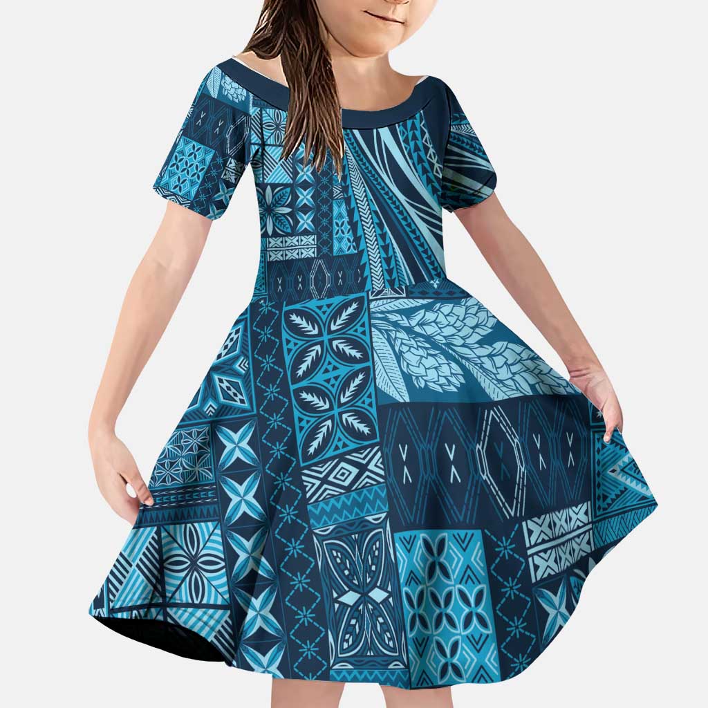 Pasifika Women's Day - Samoa Siapo Malu Tattoo Inspired Family Matching Mermaid Dress and Hawaiian Shirt Navy Blue