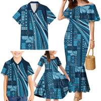 Pasifika Women's Day - Samoa Siapo Malu Tattoo Inspired Family Matching Mermaid Dress and Hawaiian Shirt Navy Blue
