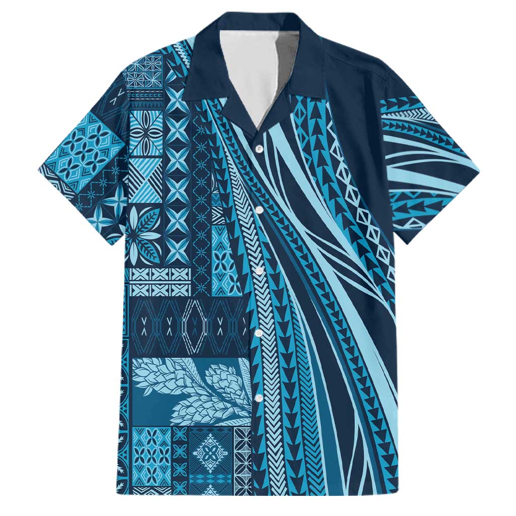 Pasifika Women's Day - Samoa Siapo Malu Tattoo Inspired Family Matching Mermaid Dress and Hawaiian Shirt Navy Blue