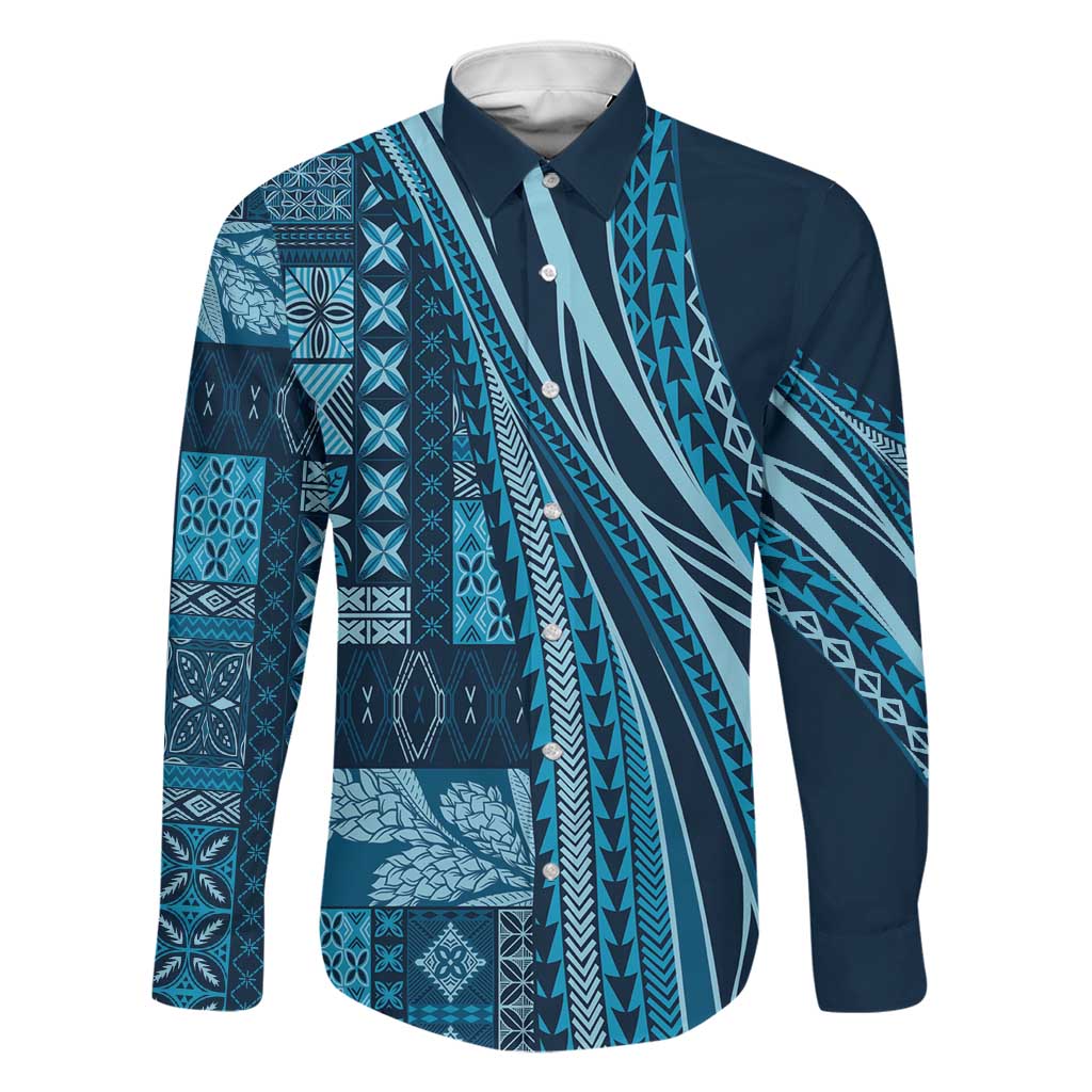 Pasifika Women's Day - Samoa Siapo Malu Tattoo Inspired Family Matching Mermaid Dress and Hawaiian Shirt Navy Blue