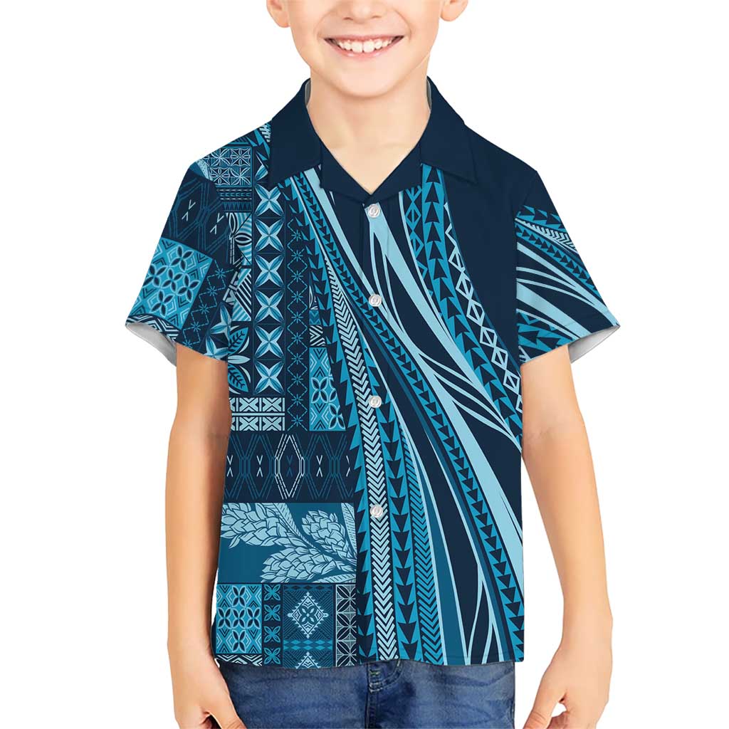 Pasifika Women's Day - Samoa Siapo Malu Tattoo Inspired Family Matching Mermaid Dress and Hawaiian Shirt Navy Blue