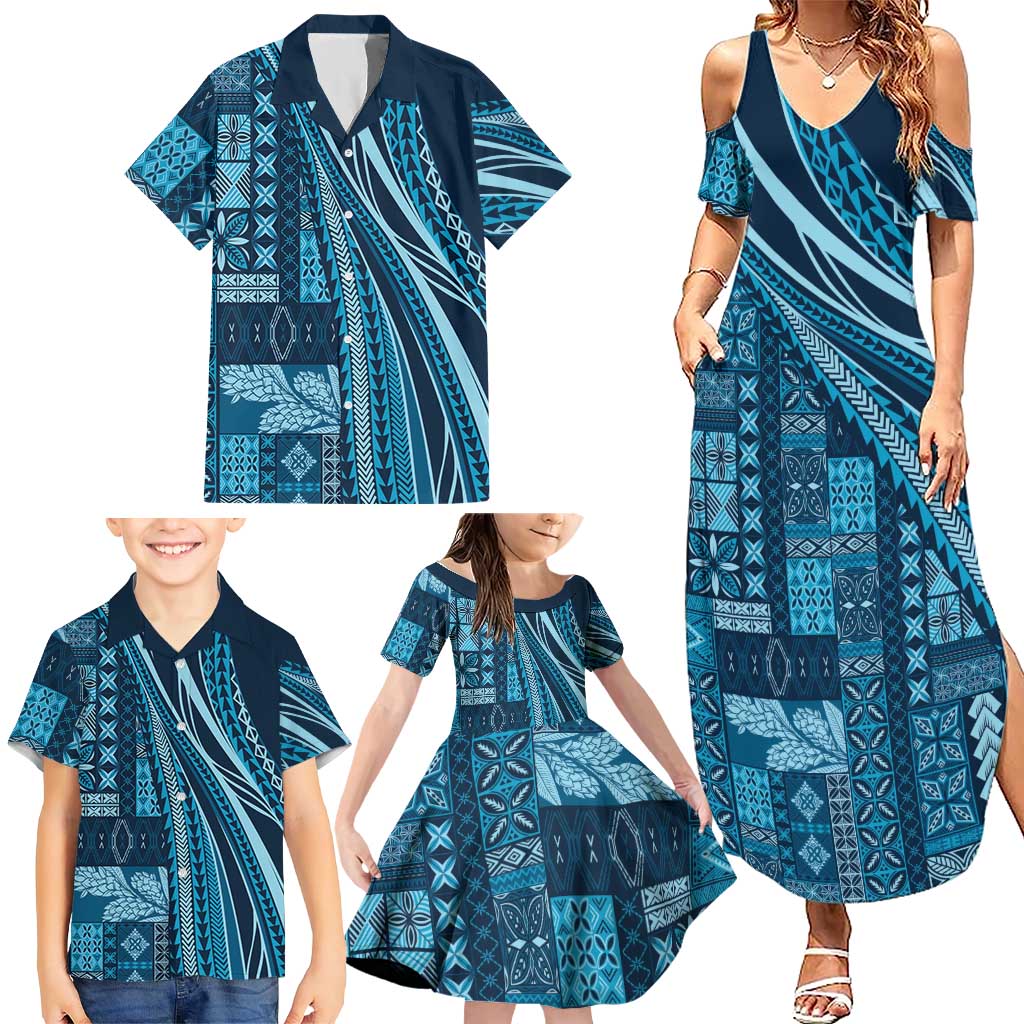 Pasifika Women's Day - Samoa Siapo Malu Tattoo Inspired Family Matching Summer Maxi Dress and Hawaiian Shirt Navy Blue LT7 - Polynesian Pride