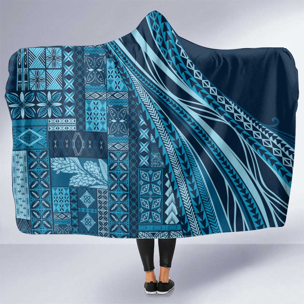 Pasifika Women's Day - Samoa Siapo Malu Tattoo Inspired Hooded Blanket Navy Blue LT7 One Size Navy Blue - Polynesian Pride
