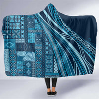 Pasifika Women's Day - Samoa Siapo Malu Tattoo Inspired Hooded Blanket Navy Blue LT7 One Size Navy Blue - Polynesian Pride