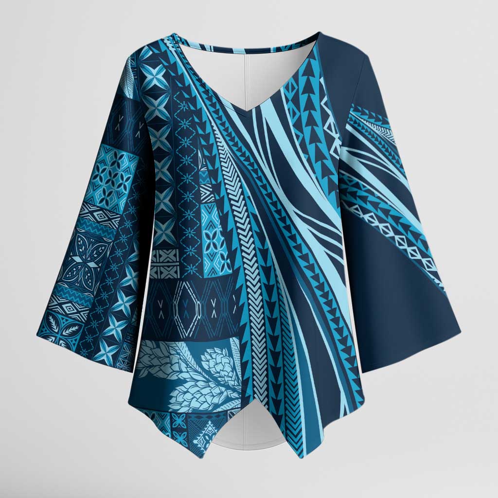 Pasifika Women's Day - Samoa Siapo Malu Tattoo Inspired Kimono Sleeve Blouse Navy Blue LT7 Female Navy Blue - Polynesian Pride