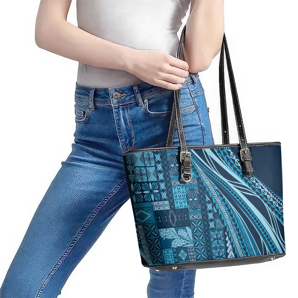 Pasifika Women's Day - Samoa Siapo Malu Tattoo Inspired Leather Tote Bag Navy Blue