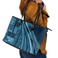 Pasifika Women's Day - Samoa Siapo Malu Tattoo Inspired Leather Tote Bag Navy Blue