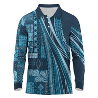 Pasifika Women's Day - Samoa Siapo Malu Tattoo Inspired Long Sleeve Polo Shirt Navy Blue LT7 Navy Blue - Polynesian Pride