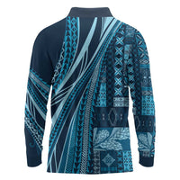 Pasifika Women's Day - Samoa Siapo Malu Tattoo Inspired Long Sleeve Polo Shirt Navy Blue LT7 - Polynesian Pride