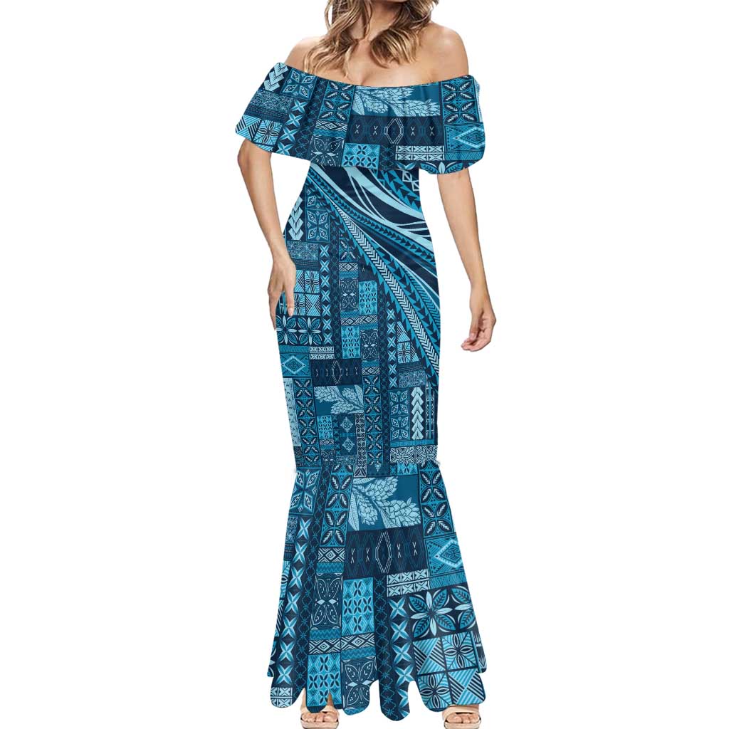 Pasifika Women's Day - Samoa Siapo Malu Tattoo Inspired Mermaid Dress Navy Blue