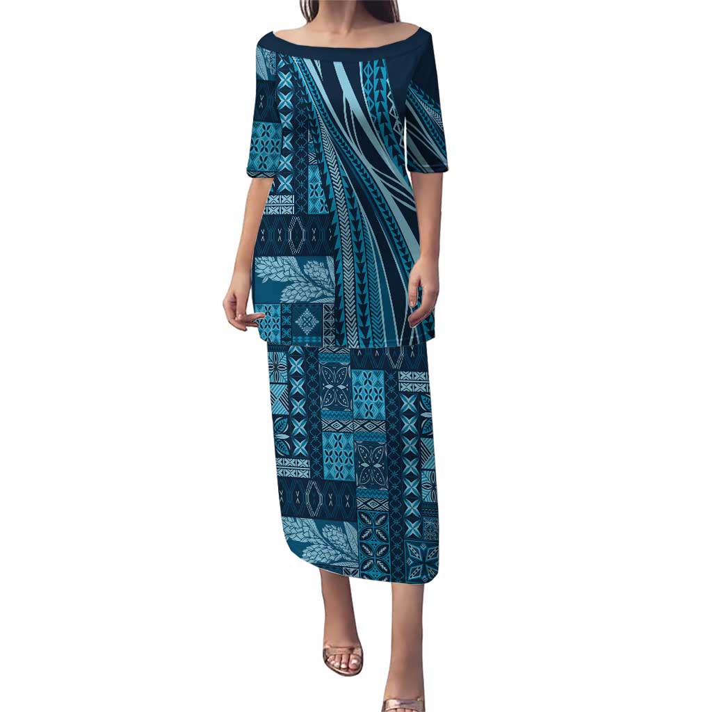 Pasifika Women's Day - Samoa Siapo Malu Tattoo Inspired Puletasi Navy Blue LT7 Long Dress Navy Blue - Polynesian Pride