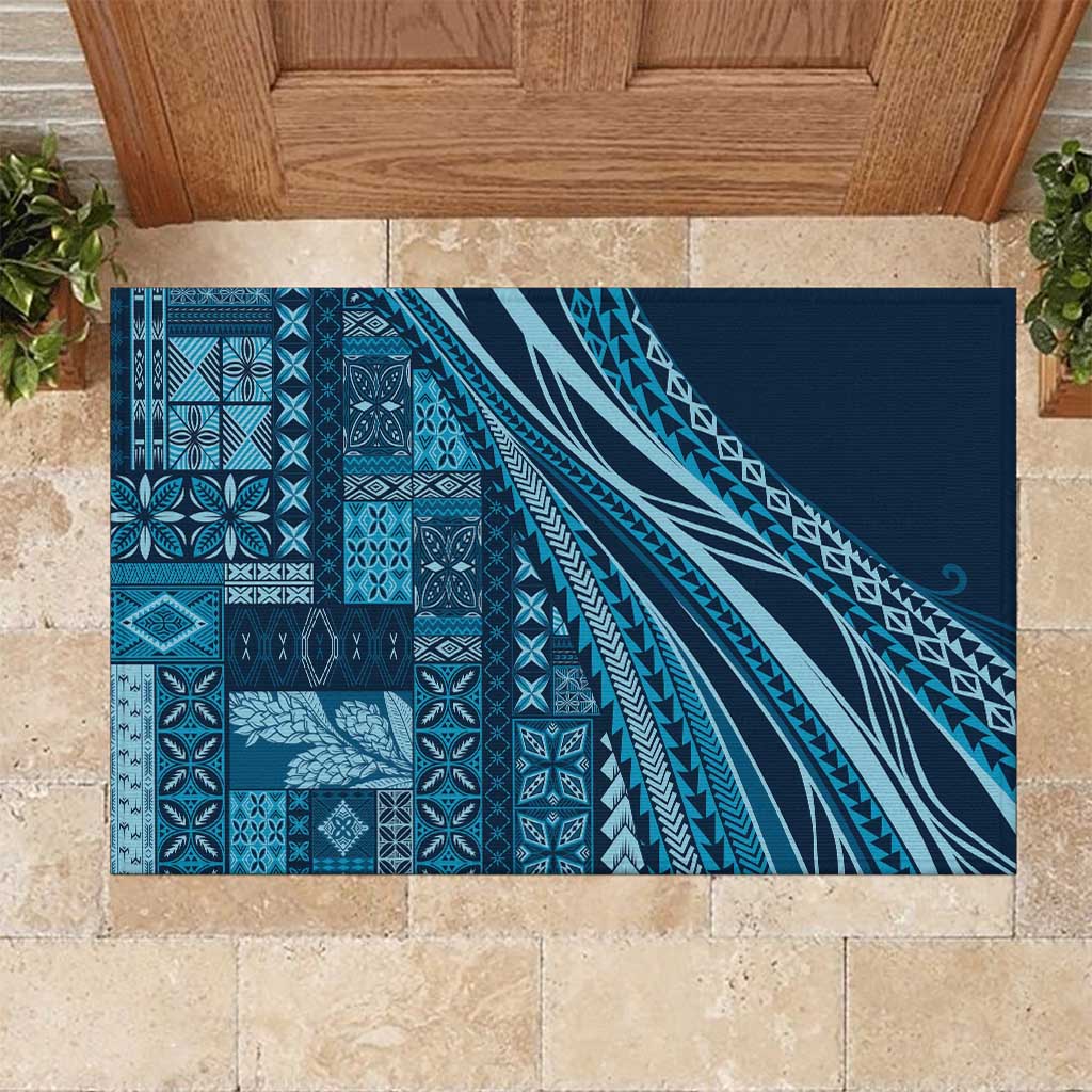 Pasifika Women's Day - Samoa Siapo Malu Tattoo Inspired Rubber Doormat Navy Blue