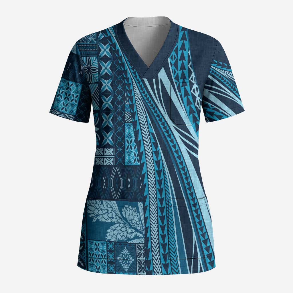 Pasifika Women's Day - Samoa Siapo Malu Tattoo Inspired Scrub Top Navy Blue