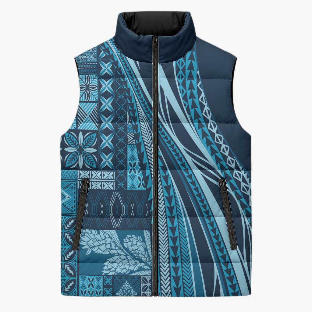 Pasifika Women's Day - Samoa Siapo Malu Tattoo Inspired Sleeveless Puffer Jacket Navy Blue LT7 Unisex Navy Blue - Polynesian Pride