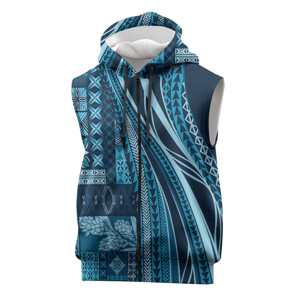 Pasifika Women's Day - Samoa Siapo Malu Tattoo Inspired Sleeveless Zip Hoodie Navy Blue LT7 Navy Blue - Polynesian Pride