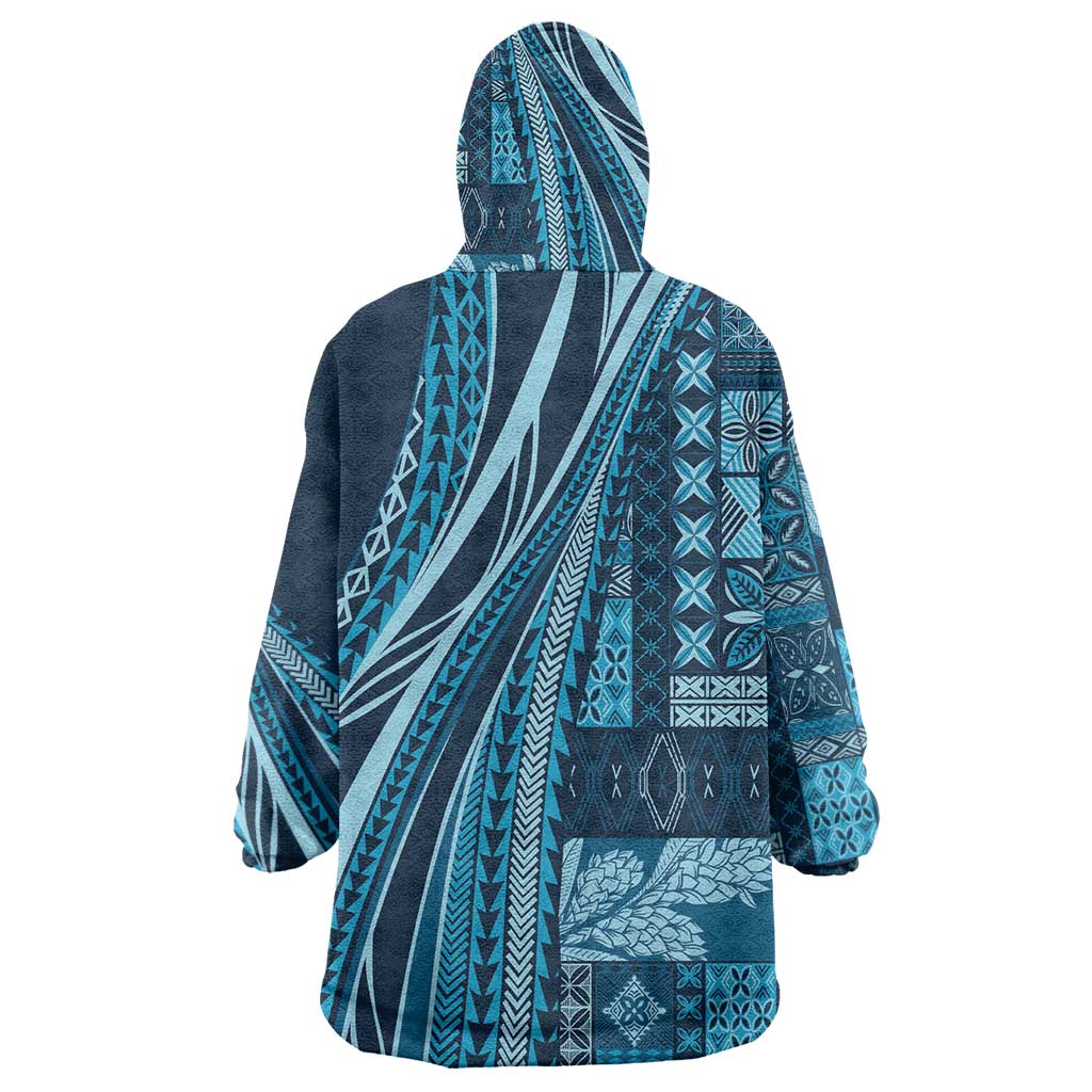 Pasifika Women's Day - Samoa Siapo Malu Tattoo Inspired Wearable Blanket Hoodie Navy Blue LT7 - Polynesian Pride